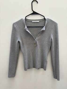 Abercrombie & Fitch Gray Ribbed Henley Long-Sleeve sweater top